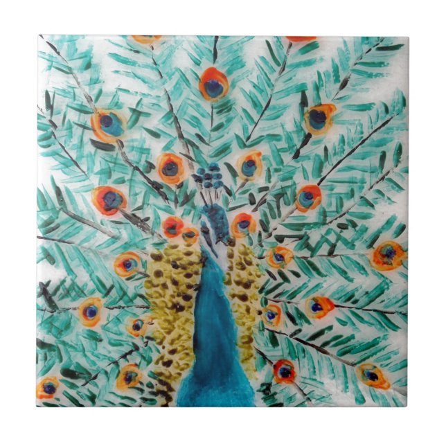Azulejo Pavo real hermoso del verde esmeralda y de la (Frente)