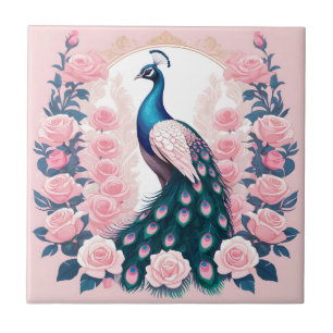 Azulejo Pavo real y rosas
