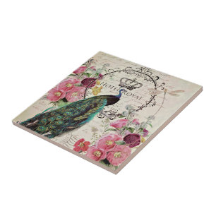 Azulejo Pavo y flores de primavera