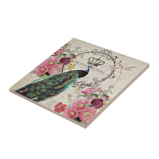Azulejo Pavo y flores de primavera (Lado)
