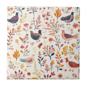 Azulejo Pavos de Arte Popular – Otoño Inspirado en la Natu