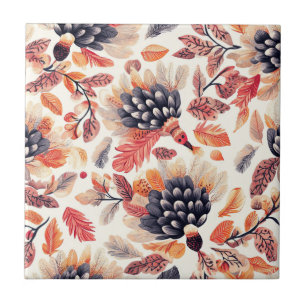 Azulejo Pavos de Otoño Vibrantes – Acuarela Caprichosa