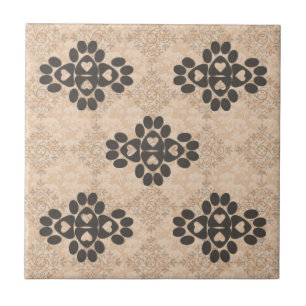 Azulejo Paw Checkerboard Pentágono Diseño Corazones Marrón