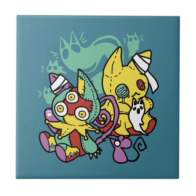 Azulejo Paw-sitively Frightful | Monstrous Cats Halloween  (Frente)