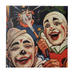 Azulejo Payasos de circo riendo y policía, humor vintage