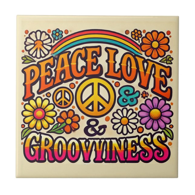 Azulejo Paz, Amor y Grooviness Tile cerámico (Frente)