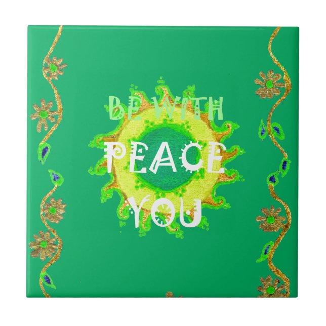 Azulejo Paz sea contigo: Verde Inspirador y Amarillo (Frente)