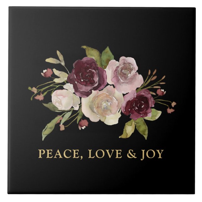 Azulejo Peace Love and Joy Winter Bouquet Black Holiday (Frente)