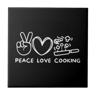 Azulejo Peace, Love Cooking Retro Cooking Lover Chef Food 