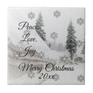 Azulejo Peace Love Joy   Navidades negros y blancos de nev