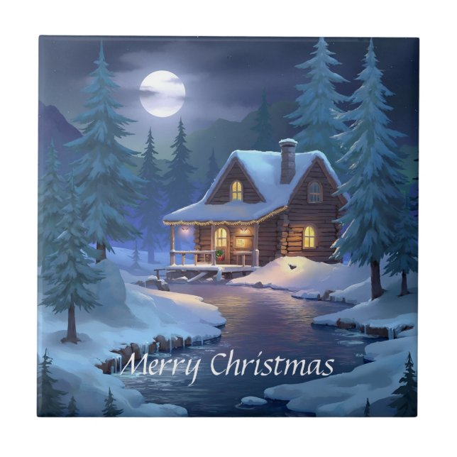 Azulejo Peaceful Cabin in Winter Forest (Frente)