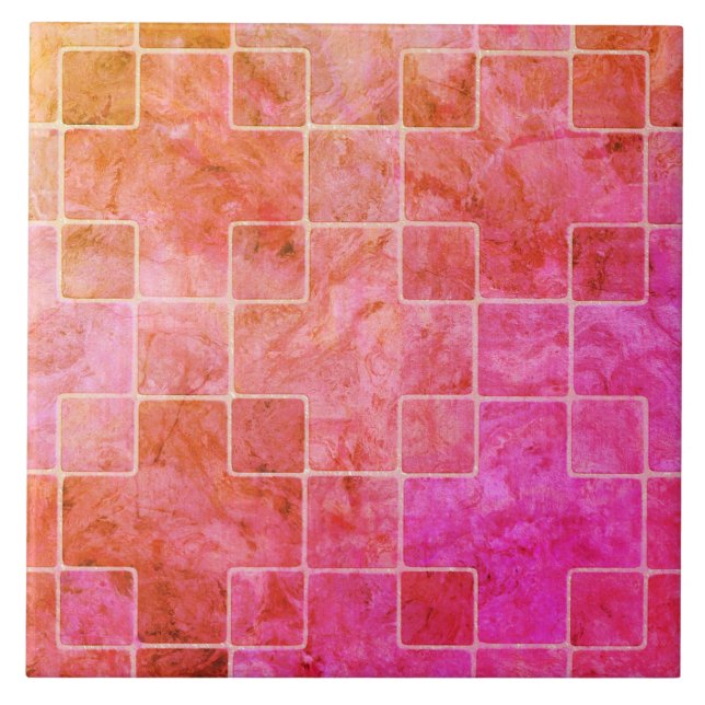 Azulejo Peach Peach Peach Boho Square Pattern Cerámica Til (Frente)