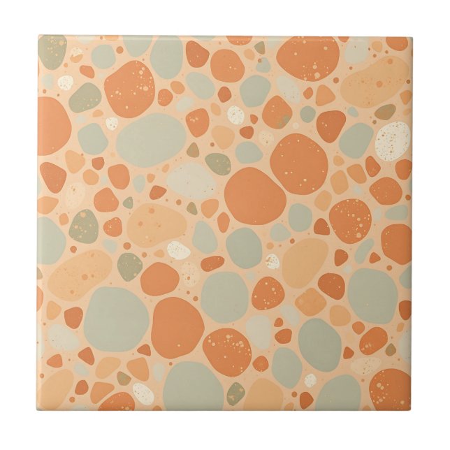 Azulejo Peach Sage Green Pebble Pattern Abstract Organic  (Frente)