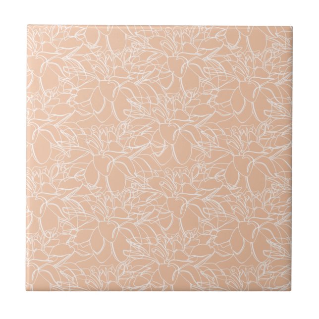 Azulejo Peach with White Floral Line Art Tile cerámico (Frente)