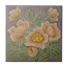 Azulejo Peachy Floral Majolica Faux Relief c1900 Repro