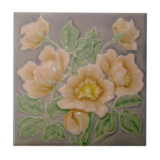 Azulejo Peachy Floral Majolica Faux Relief c1900 Repro (Frente)