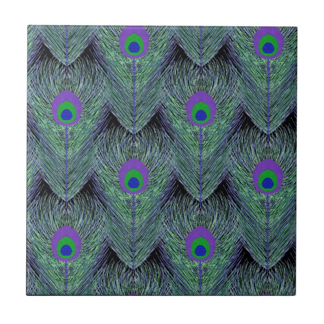 Azulejo Peacock Feathers Black Background (Frente)