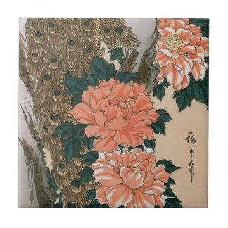 Azulejo Peacock y peonías de Hiroshige, arte japonés