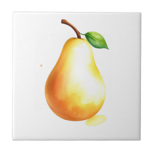 Azulejo Pear de color de agua de estilo pintado a mano en 