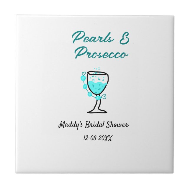 Azulejo Pearls and prosecco bridal shower blue black name  (Frente)