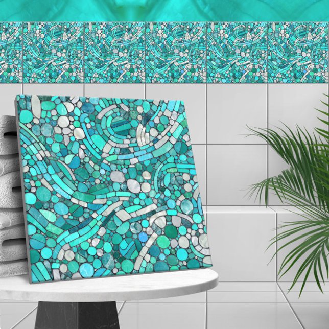 Azulejo Pebbles Mosaic Art -Aquamarine y Pearl (Subido por el creador)