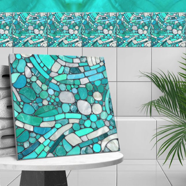 Azulejo Pebbles Mosaic Art -Aquamarine y Pearl (Subido por el creador)