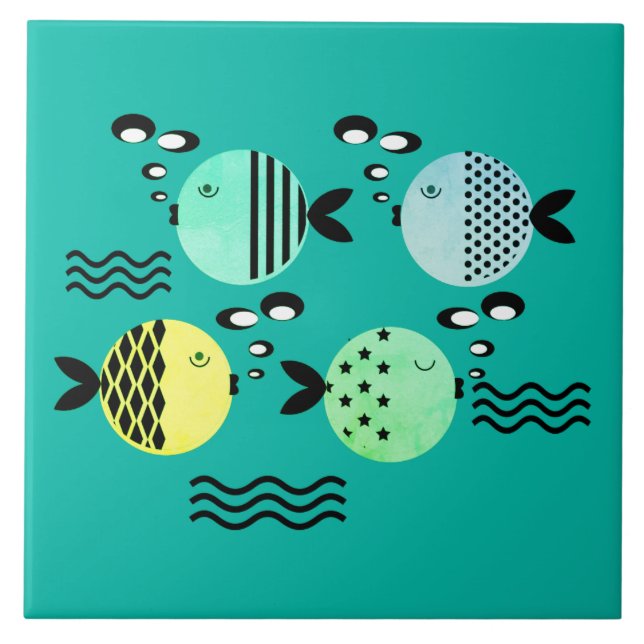 Azulejo Peces sin mar abstracto escandinavo marino moderno (Frente)