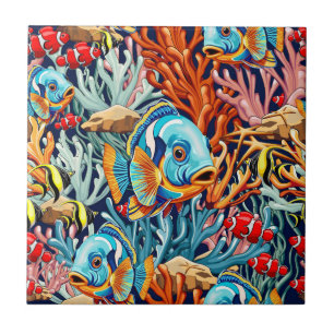 Azulejo Peces Tropicales Vibraciones Veraniegas Coloridas
