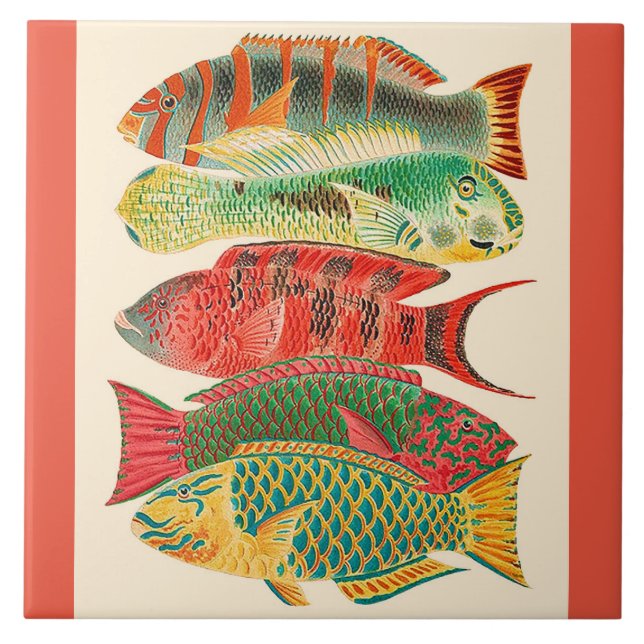 Azulejo Peces tropicales vintage (Frente)