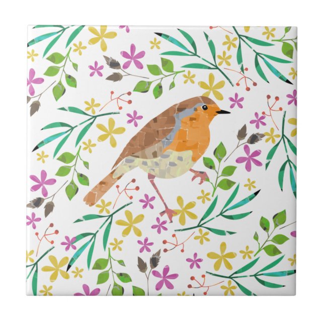 Azulejo Pecho Rojo Robin, ave de Navidad (Frente)
