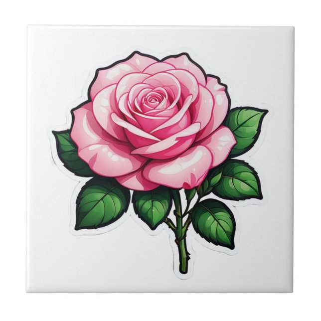 Azulejo Pegatina de flores rosa rosa transparente (Frente)