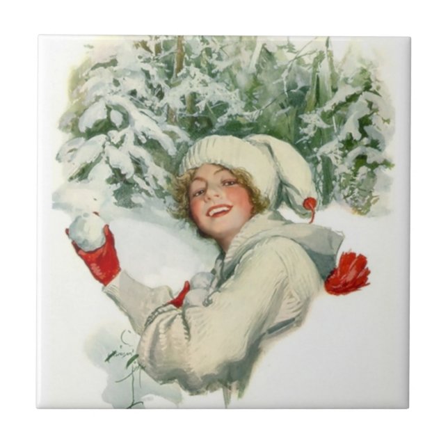 Azulejo Pelea de bola de nieve (por Harrison Fisher) (Frente)