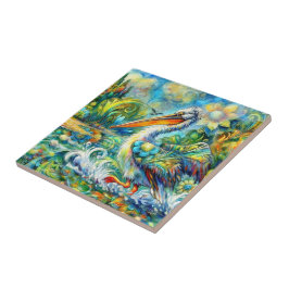 Azulejo Pelican en el amarillo azul floral de Wonderland