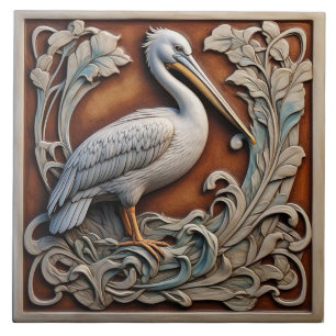 Azulejo Pelican - mosaico cerámico Art Nouveau