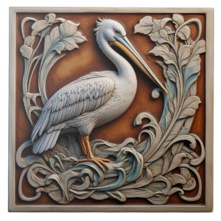 Azulejo Pelican - mosaico cerámico Art Nouveau