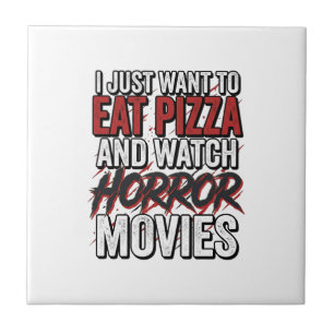 Azulejo Películas de terror de pizza tipografía vintage de