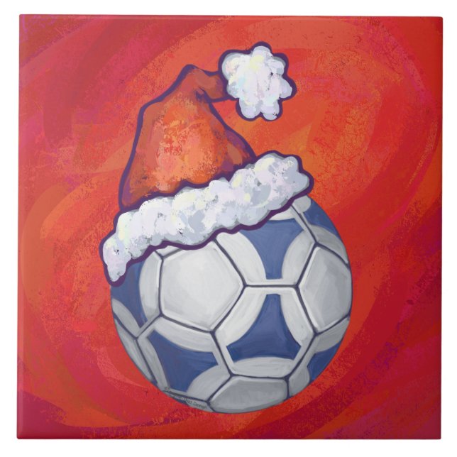 Azulejo Pelota de fútbol azul y blanca en rojo (Frente)