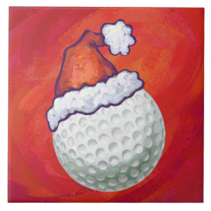Azulejo Pelota de golf en Santa Hat en Red