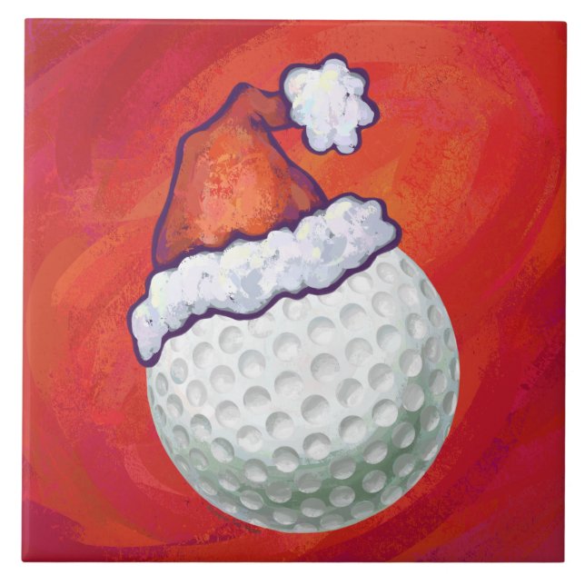 Azulejo Pelota de golf en Santa Hat en Red (Frente)