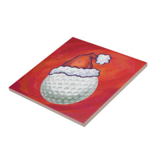 Azulejo Pelota de golf en Santa Hat en Red