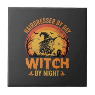 Azulejo Peluquera De Día Bruja De Noche Diseño De Hallowee