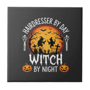 Azulejo Peluquera de Halloween Bruja de Día por Noche