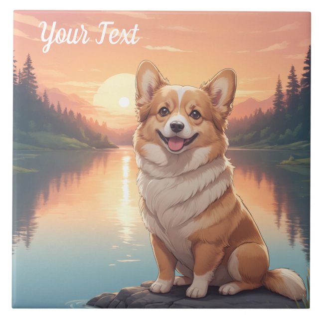 Azulejo Pembroke Welsh Corgi por lago (Frente)