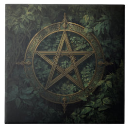Azulejo Pentáculo de Bruja Verde Inspirado en Lemuria con 
