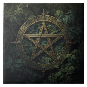 Azulejo Pentáculo de Bruja Verde Inspirado en Lemuria con