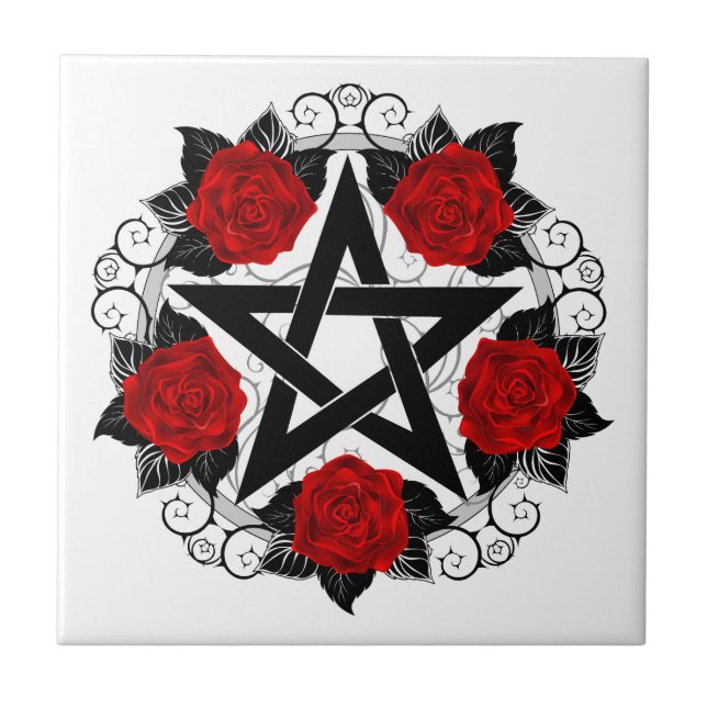 Azulejo Pentagram con rosas rojas (Frente)