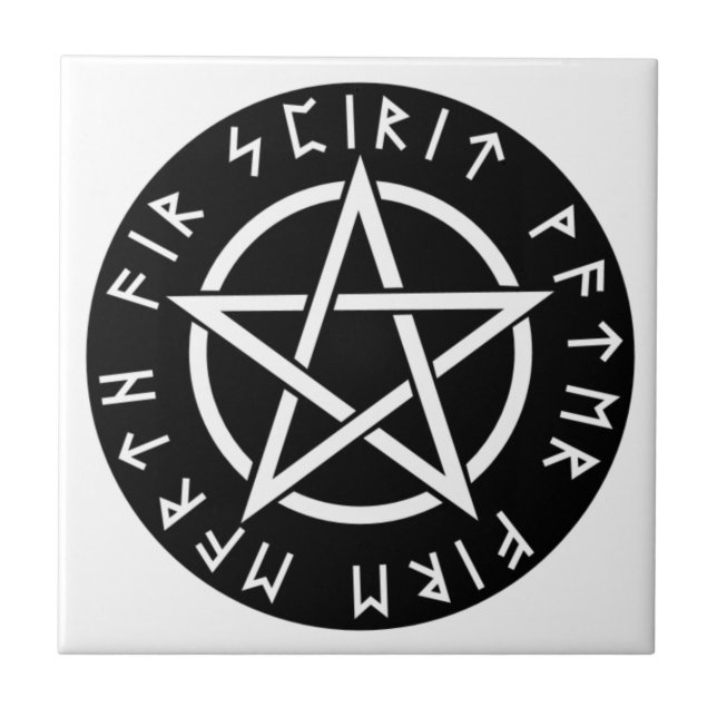 Azulejo Pentagram rúnico negro de Wiccan (Frente)