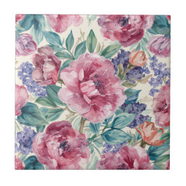 Azulejo Peonía Botánica Aquarela Floral Lavanda Floracione