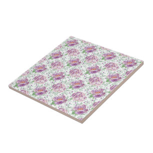 Azulejo peonía púrpura acuarela