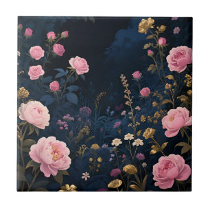 Azulejo Peonía Rosa Jardín de Medianoche en Flor